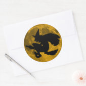 ヴィンテージハロウィン – 魔女が満月を飛ぶ ラウンドシール (封筒)