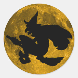 ヴィンテージハロウィン-魔法使いは満月に飛びます ラウンドシール