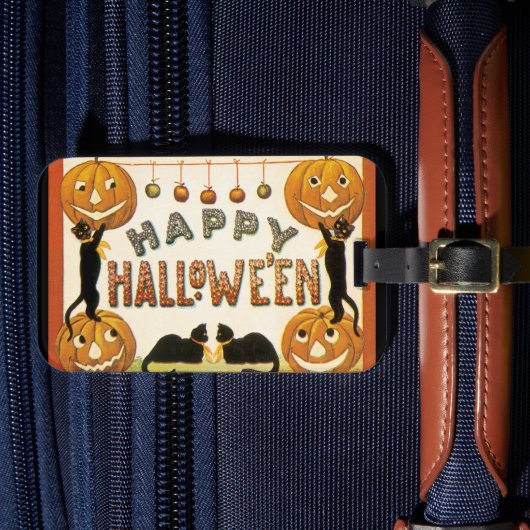 ヴィンテージハロウィン 黒猫とジャック・オ・ランタン ラゲッジタグ (正面インサイチュ4)