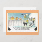 ヴィンテージハロウィーンあいさつ黒猫の魔女詩 ポストカード (正面/裏面)