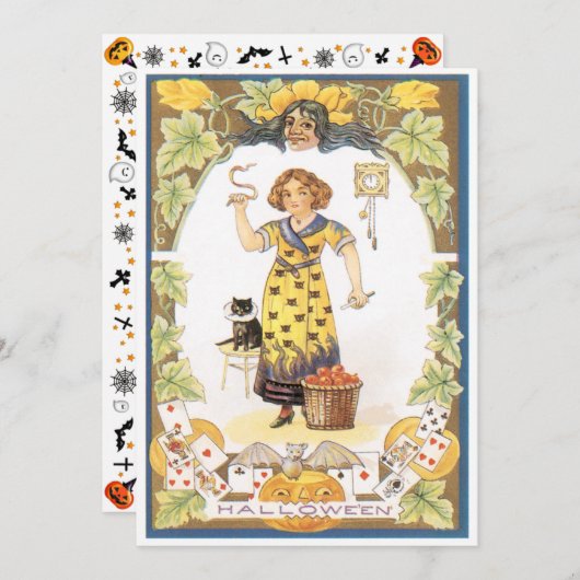 ヴィンテージハロウィーンおもしろいハロウィーン 招待状 (正面/裏面)