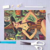 ヴィンテージハロウィーンかわいい魔女ピンナップ 薄葉紙 (クラフト)