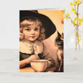 ヴィンテージハロウィーンかわいこちゃんno4 -おもしろい引用文 カード (黄色い花)