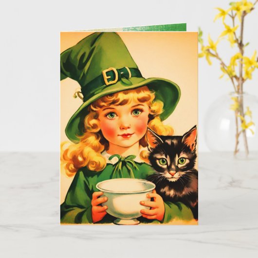 ヴィンテージハロウィーンかわいこちゃんno7 -おもしろい引用文 カード (黄色い花)