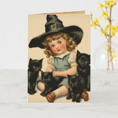 ヴィンテージハロウィーンかわいこちゃんno 2 -おもしろい引用文 カード (黄色い花)