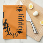 ヴィンテージハロウィーンとこうもりの群飛んでいるれ キッチンタオル (四つ折り)