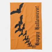 ヴィンテージハロウィーンとこうもりの群飛んでいるれ キッチンタオル (縦)