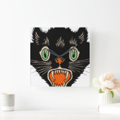 ヴィンテージハロウィーンに怯えた黒猫 スクエア壁時計 (ホーム)