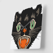 ヴィンテージハロウィーンに怯えた黒猫 スクエア壁時計 (傾斜)