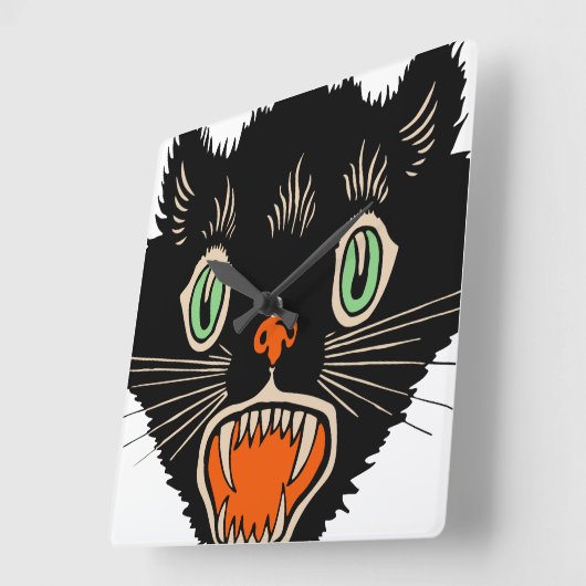 ヴィンテージハロウィーンに怯えた黒猫 スクエア壁時計 (傾斜)
