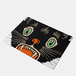 ヴィンテージハロウィーンに怯えた黒猫 ドアマット