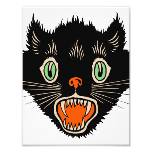ヴィンテージハロウィーンに怯えた黒猫 フォトプリント