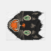 ヴィンテージハロウィーンに怯えた黒猫 フリースブランケット (正面(横))