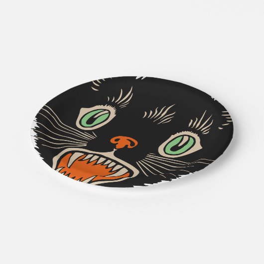 ヴィンテージハロウィーンに怯えた黒猫 ペーパープレート (アングル)