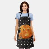 ヴィンテージハロウィーンのカボチャのちょうちん&フクロウ エプロン (着用した状態)