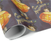 ヴィンテージハロウィーンのカボチャの子供のパーティータイルのラップ ラッピングペーパー (ロールコーナー)