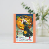 ヴィンテージハロウィーンのグリーティングウィッチカボチャの詩 ポストカード (スタンド正面)