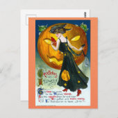 ヴィンテージハロウィーンのグリーティングウィッチカボチャの詩 ポストカード (正面/裏面)