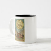 ヴィンテージハロウィーンのグリーティングカード – 笑う月 ツートーンマグカップ (正面左)