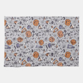 ヴィンテージハロウィーンのスケルトンとポションパターン キッチンタオル (横)