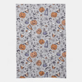 ヴィンテージハロウィーンのスケルトンとポションパターン キッチンタオル (縦)