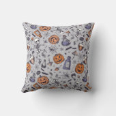 ヴィンテージハロウィーンのスケルトンとポションパターン クッション (裏面)