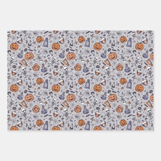 ヴィンテージハロウィーンのスケルトンとポションパターン ラッピングペーパーシート (正面3)