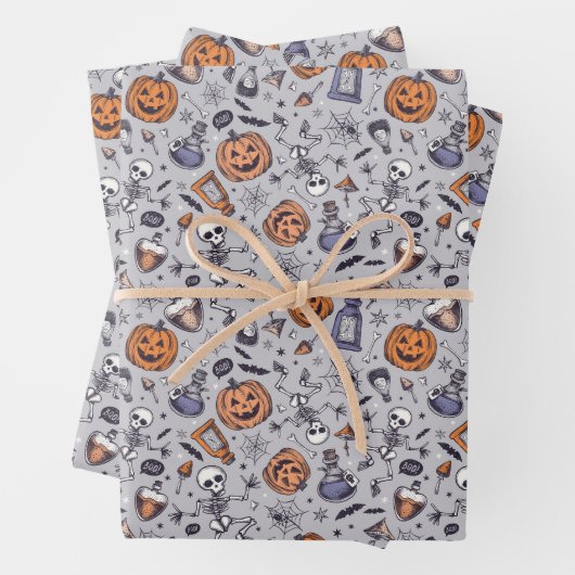 ヴィンテージハロウィーンのスケルトンとポションパターン ラッピングペーパーシート (インサイチュ)