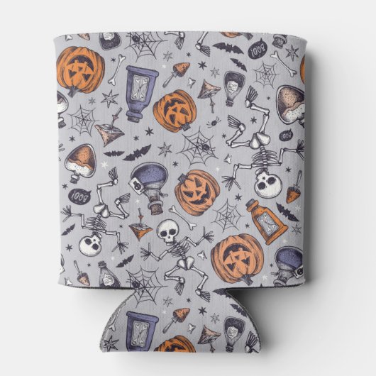 ヴィンテージハロウィーンのスケルトンとポションパターン 缶クーラー (裏面)