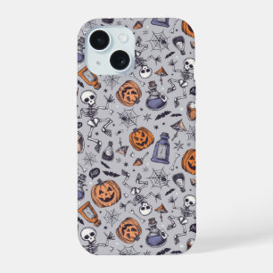 ヴィンテージハロウィーンのスケルトンとポションパターン iPhone 15ケース