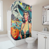 ヴィンテージハロウィーンのピンアップ シャワーカーテン (インサイチュ)