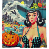 ヴィンテージハロウィーンのピンアップ シャワーカーテン (正面)