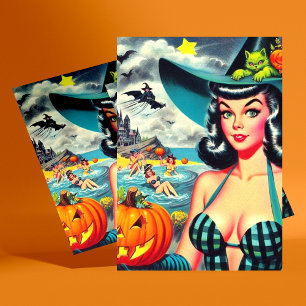 ヴィンテージハロウィーンのピンアップ ポストカード
