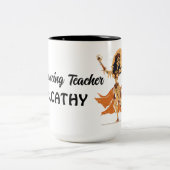 ヴィンテージハロウィーンの不気味なスケルトンダンサー ツートーンマグカップ (中央)