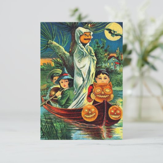 ヴィンテージハロウィーンの女の子とボートのカボチャ (スタンド正面)