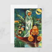 ヴィンテージハロウィーンの女の子とボートのカボチャ (正面/裏面)