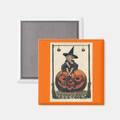 ヴィンテージハロウィーンの女の子をジャック・オランタン マグネット (正面/裏面)