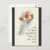 ヴィンテージハロウィーンの女性こうもりの友愛用カード ポストカード (正面/裏面)