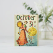 ヴィンテージハロウィーンの女性とカボチャの男性はがき シーズンポストカード (スタンド正面)