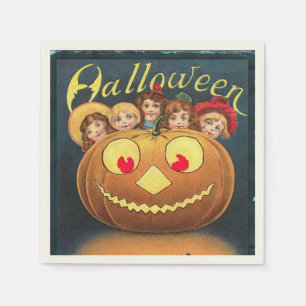 ヴィンテージハロウィーンの子どもたちがカボチャの陰に隠れる スタンダードカクテルナプキン