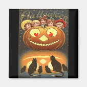ヴィンテージハロウィーンの子どもと猫 マグネット (正面)