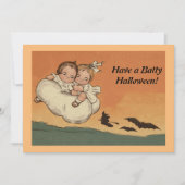 ヴィンテージハロウィーンの子ども飛んでいるこうもり追いかけ シーズンカード (正面)