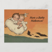 ヴィンテージハロウィーンの子ども飛んでいるこうもり追いかけ シーズンポストカード (正面)