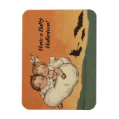 ヴィンテージハロウィーンの子ども飛んでいるこうもり追いかけ マグネット (縦)