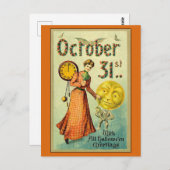 ヴィンテージハロウィーンの挨拶ビクトリアン女性 ポストカード (正面/裏面)