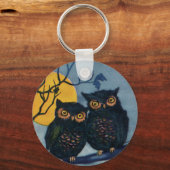 ヴィンテージハロウィーンの挨拶、月と木のフクロウ キーホルダー (裏面)