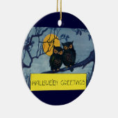 ヴィンテージハロウィーンの挨拶、月と木のフクロウ セラミックオーナメント (右)