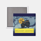 ヴィンテージハロウィーンの挨拶、月と木のフクロウ マグネット (正面/裏面)