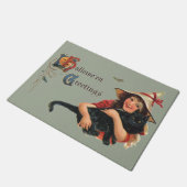 ヴィンテージハロウィーンの挨拶、猫と子の魔女 ドアマット (アングル)