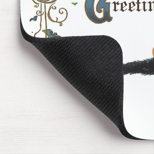 ヴィンテージハロウィーンの挨拶、猫と子の魔女 マウスパッド (コーナー)